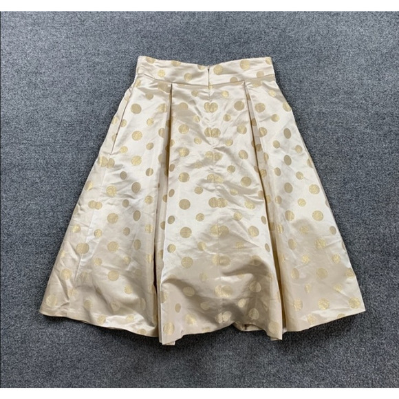 Eliza J Skirt Womens 6 Metallic Blend Polka Dot Lined Flare Pleated Pockets - Picture 10 of 13